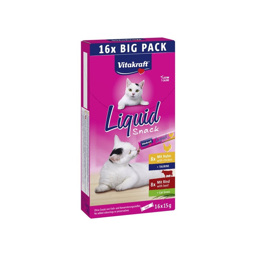 Goma para gatos vitakraft cat liquid-snack with beef and chicken  16 x 15g