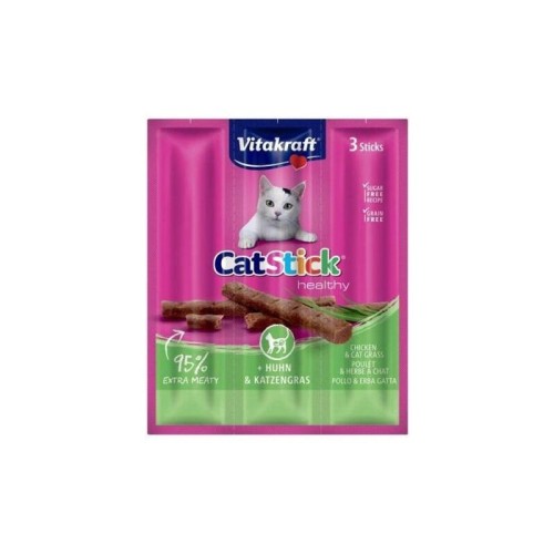 Goma para gatos vitakraft catstick mini chicken with grass  3 piezas