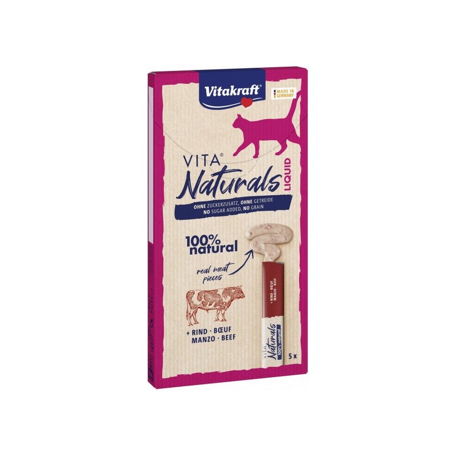 Golosina para gatos vitakraft vita naturals carne de vacuno líquida 5x15 g