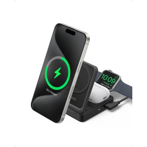 Cargador magnetico anker maggo 15w 3in1 negro