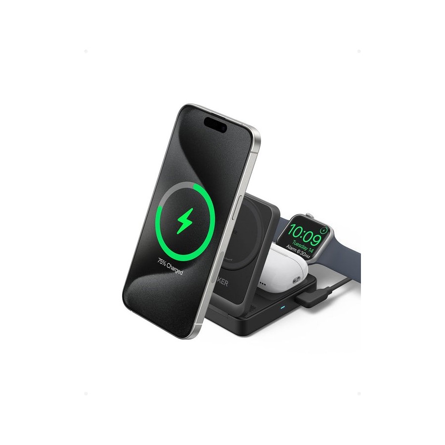 Cargador magnetico anker maggo 15w 3in1 negro
