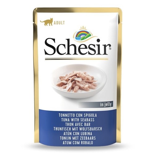 Comida húmeda para gatos schesir in jelly tuna with seabass  85 g