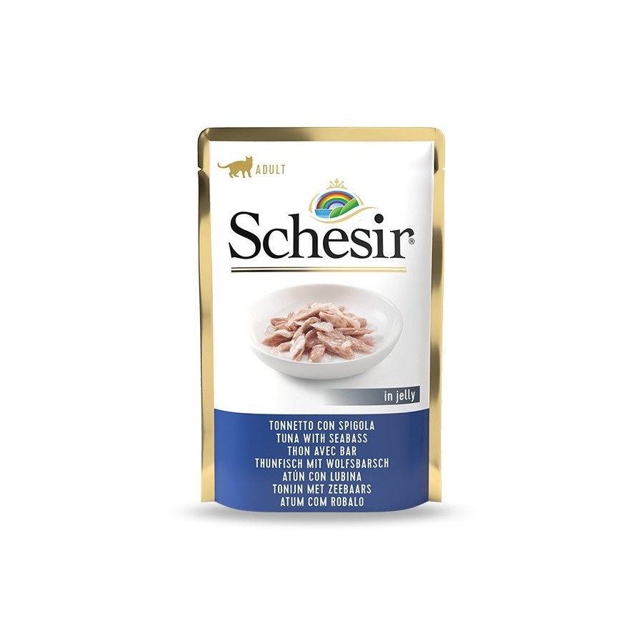 Comida húmeda para gatos schesir in jelly tuna with seabass  85 g