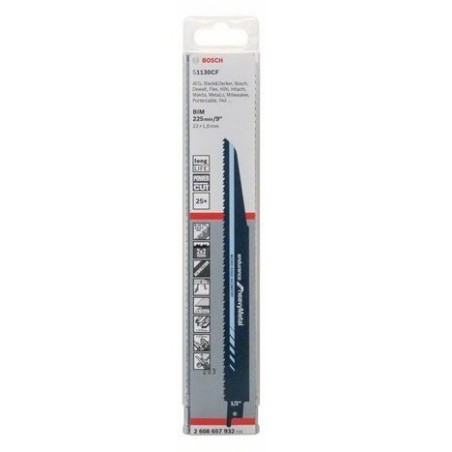 Hoja de sierra de sable bosch professional s 1130 cf endurance para metal, 25 piezas, longitud 225 mm 2608657932