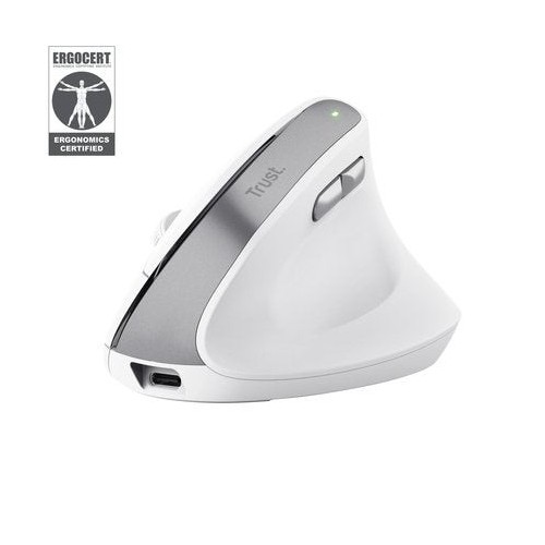 Ratón ergonómico inalámbrico trust bayo ii batería recargable hasta 2400 dpi blanco