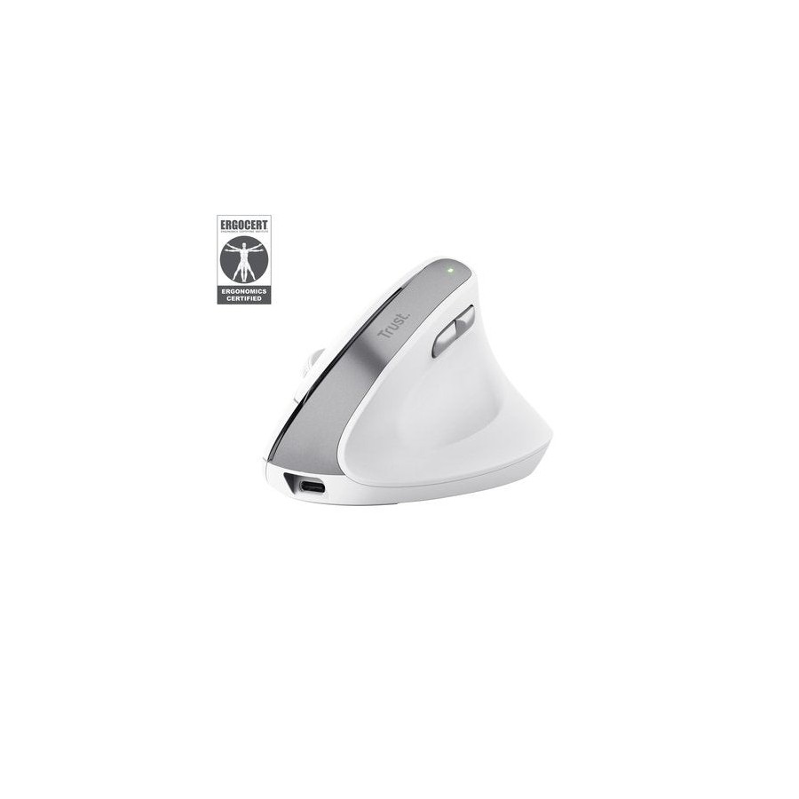 Ratón ergonómico inalámbrico trust bayo ii batería recargable hasta 2400 dpi blanco