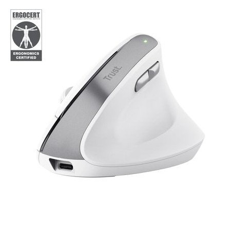 Ratón ergonómico inalámbrico trust bayo ii batería recargable hasta 2400 dpi blanco