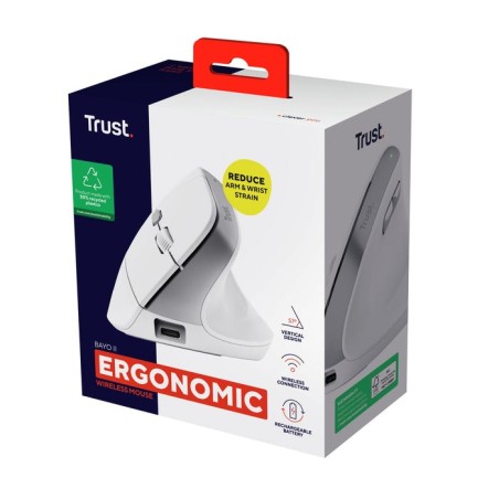 Ratón ergonómico inalámbrico trust bayo ii batería recargable hasta 2400 dpi blanco