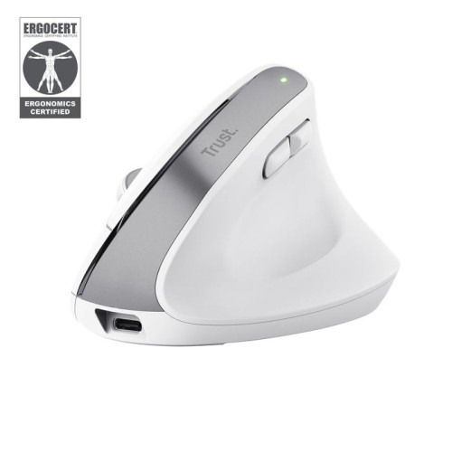 Ratón ergonómico inalámbrico por bluetooth trust bayo+ batería recargable hasta 2400 dpi blanco
