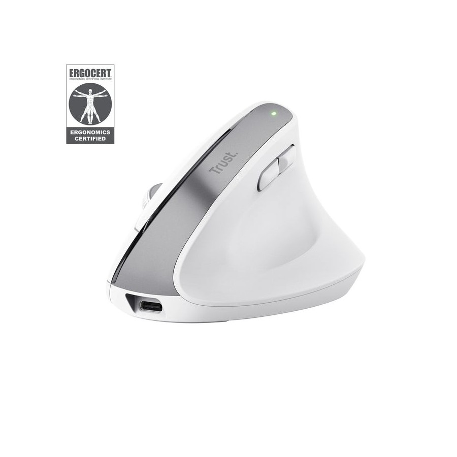 Ratón ergonómico inalámbrico por bluetooth trust bayo+ batería recargable hasta 2400 dpi blanco