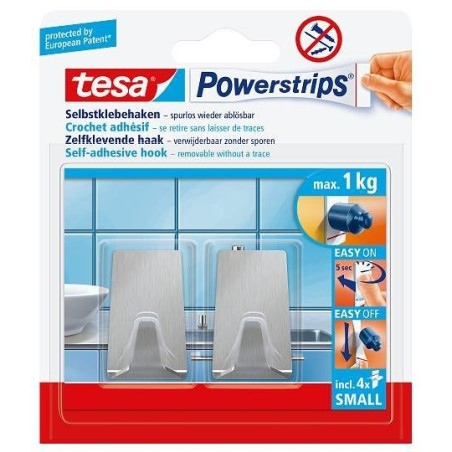 Gancho powerstrips pequeño metal, rectangular tesa 1 kg
