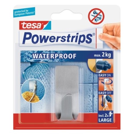 Tesa powerstrips - gancho adhesivo de acero inoxidable impermeable