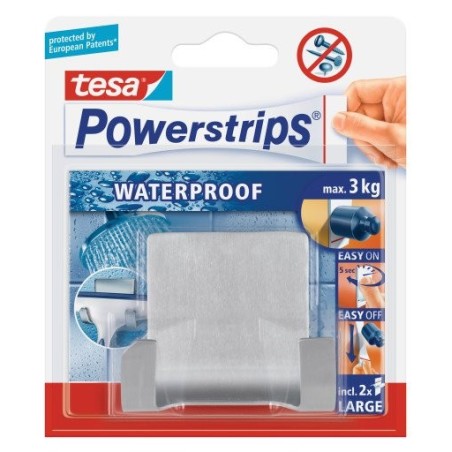 Tesa gancho adhesivo doble (acero) + tiras, resistentes al agua