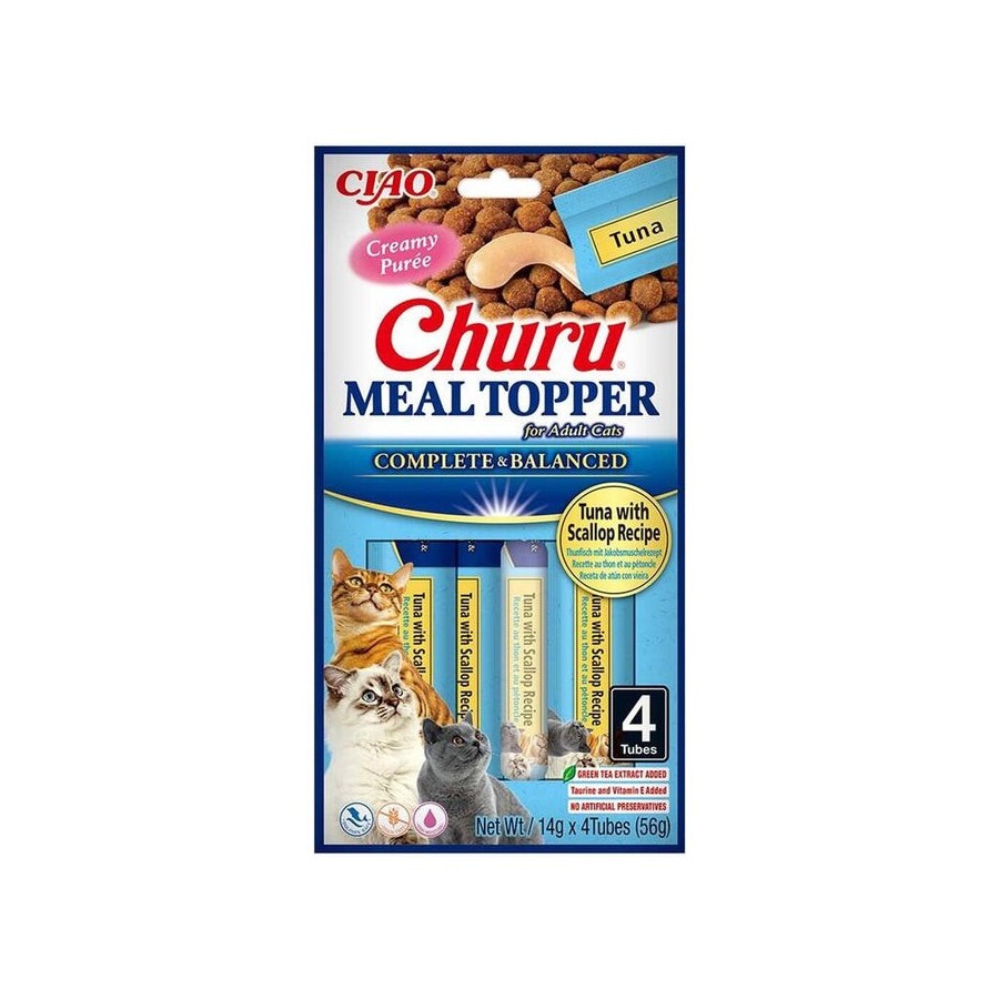 Goma para gatos inaba churu meal topper tuna with scallop  4 x 14g