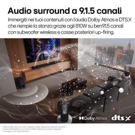 Lg s95tr black barra de sonido con subwoofer inalámbrico y traseros 810w 9.1.5ch