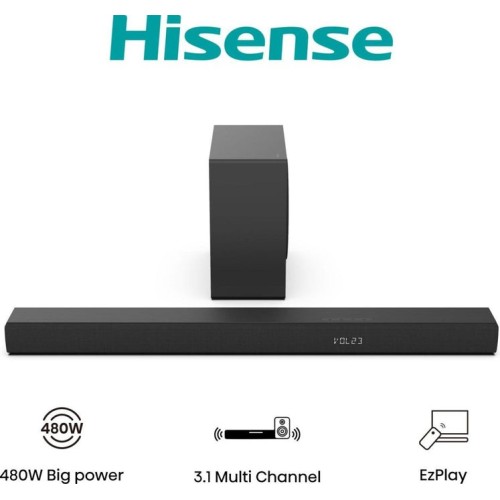 Hisense hs3100, barra de sonido negra, bluetooth 5.3, hdmi (arc), usb hs3100