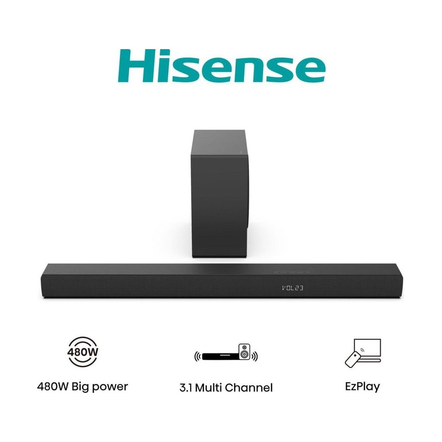 Hisense hs3100, barra de sonido negra, bluetooth 5.3, hdmi (arc), usb hs3100