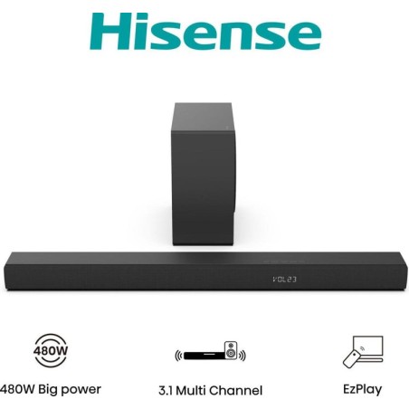 Hisense hs3100, barra de sonido negra, bluetooth 5.3, hdmi (arc), usb hs3100