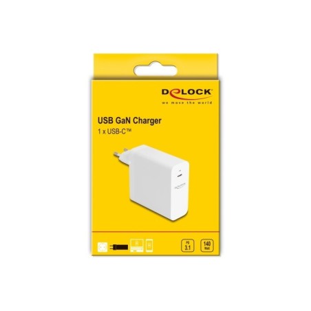 Cargador usb gan delock 1x usb-c, 140 vatios blanco, pd 3.1 41471