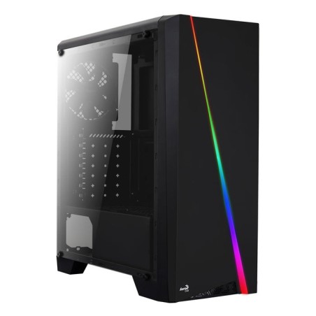 Caja pc aerocool cylon frontanl elegante con linea de iluminacion rgb lateral transluciodo acrilico