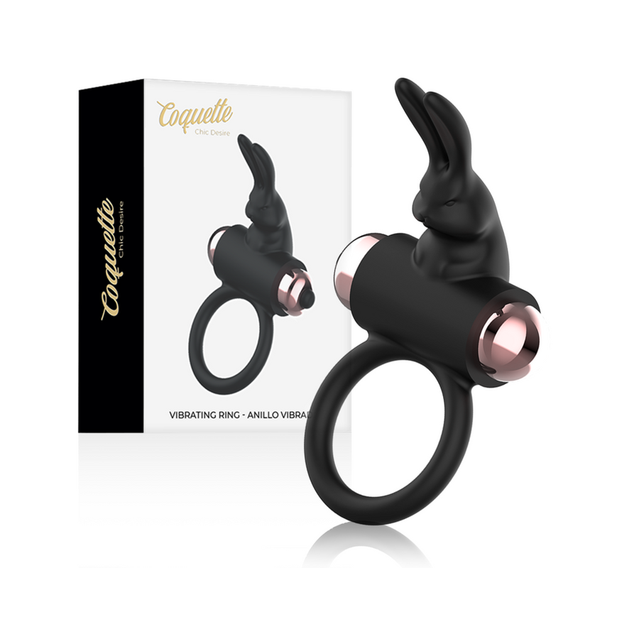 Coquette toys - cock ring anillo vibrador negro / gold