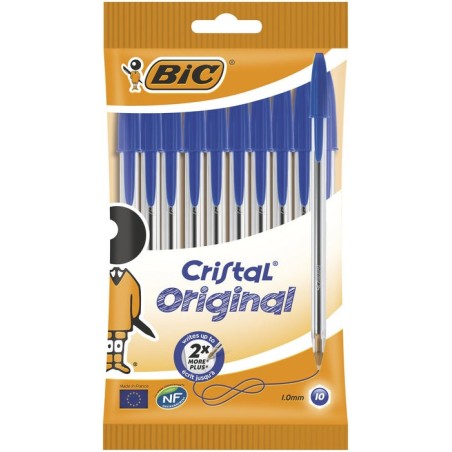 Bic blister de 10 unidades - boli bic cristal azul - punta 1.0mm