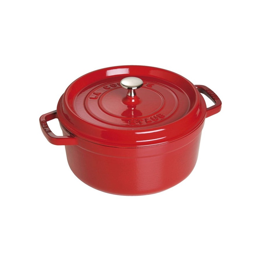 Staub round cocotte, 24cm cast iron, cherry