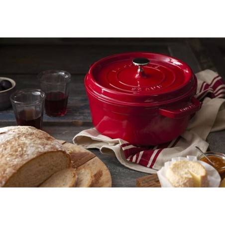 Staub round cocotte, 24cm cast iron, cherry