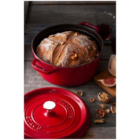 Staub round cocotte, 24cm cast iron, cherry