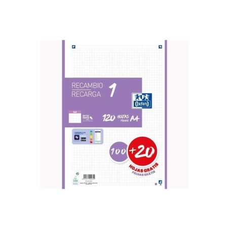 Oxford recambio classic 100h + 20h gratis a4 sueltas 90gr 5x5mm 4 taladros 1 banda color lila