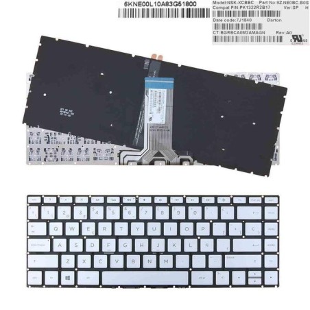 Teclado retroiluminado para portátil hp pavilion 14 bs 14 bs000 14 bs100 14 bs500 plata sin marco intro pequeño