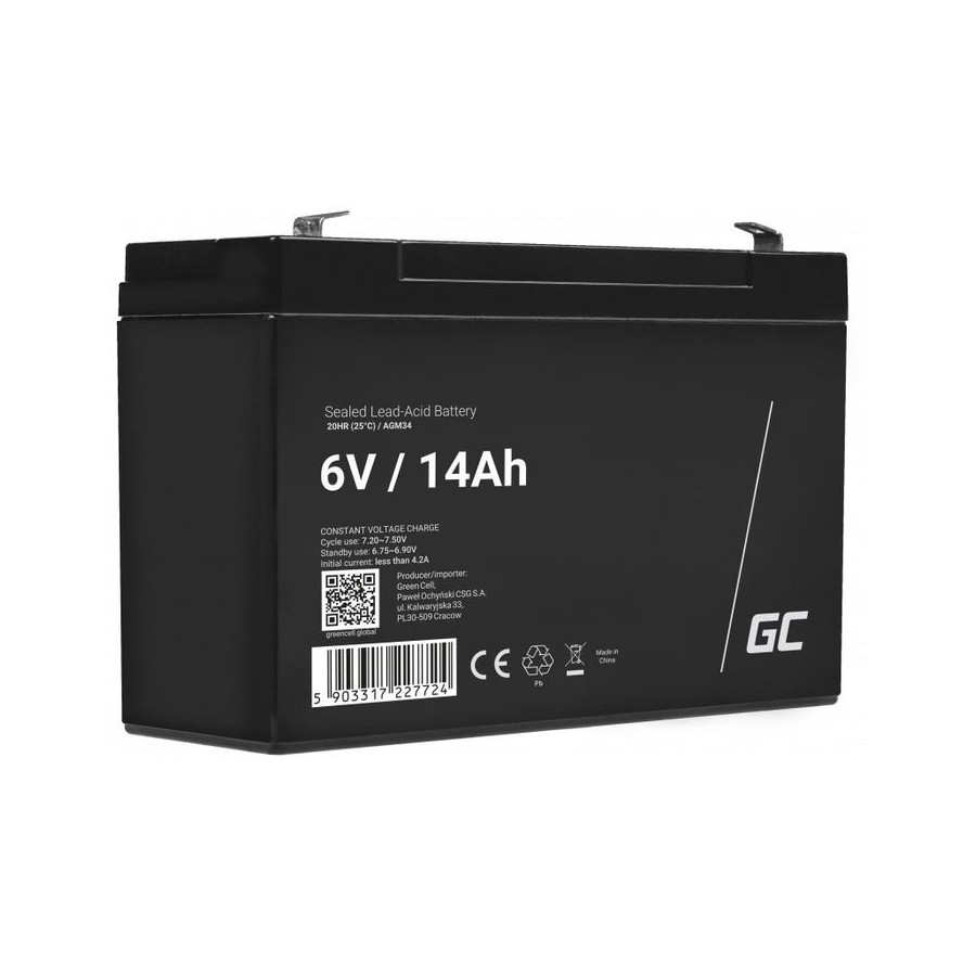 Green cell agm34 batería para sistema ups sealed lead acid (vrla) 6 v 14 ah