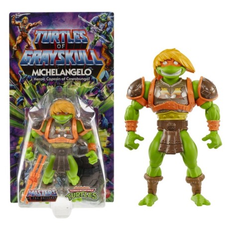 Figura de juguete mattel masters of the universe origins turtles of grayskull michelangelo hth13