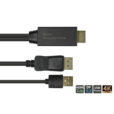 Alcasa hdmi-dp020 adaptador de cable de vídeo 2 m hdmi tipo a (estándar) displayport negro