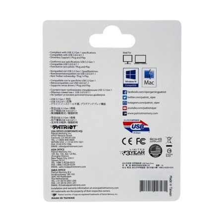 Memoria usb patriot rage lite 1tb 120mb/s usb 3.2 retráctil negro (pef1tbrlb32u)