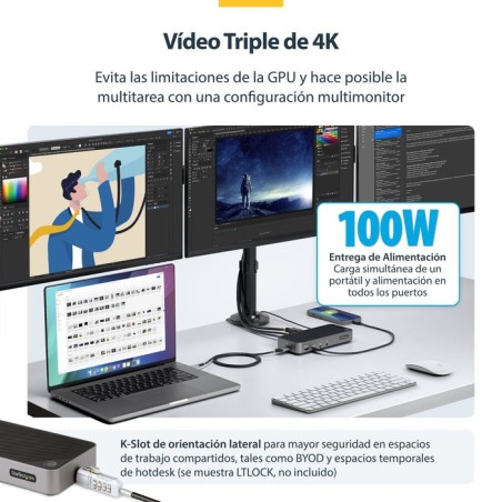 Startech.com usb-c triple monitor docking station - hdmi/dp triple 4k usb-c dock - 5x usb hub - gbe - 100w pd - universa