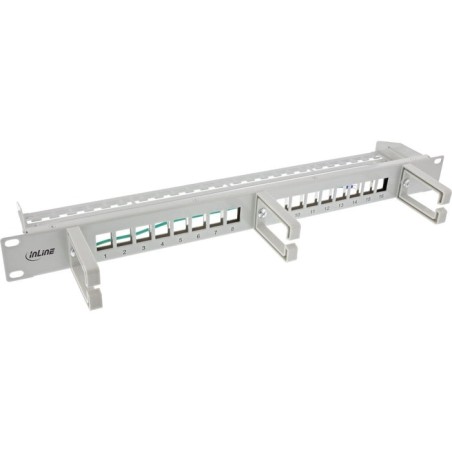 Inline® 16-way patch panel, keystone empty panel with 3 brackets, 19", 1u gris