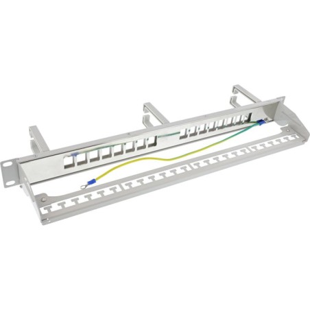 Inline® 16-way patch panel, keystone empty panel with 3 brackets, 19", 1u gris