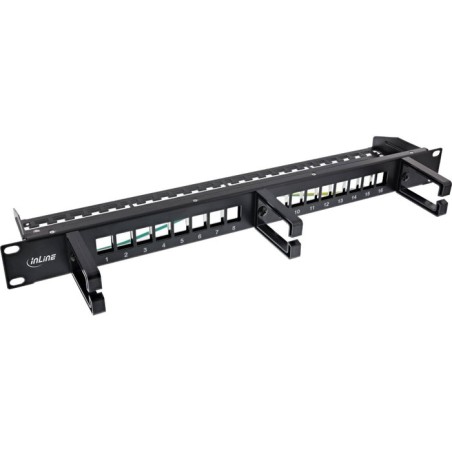 Inline® 16-way patch panel, keystone empty panel with 3 brackets, 19", 1u negro