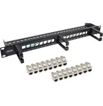 Inline® patch panel cat.6a 16-way, with 3 brackets, 16 keystones, 19", 1u, nero