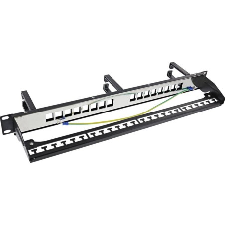 Inline® patch panel cat.6a 16-way, with 3 brackets, 16 keystones, 19", 1u, nero