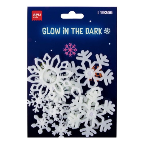 Apli copos de nieve luminiscentes 3d - plastico solido - brillan en la oscuridad - adhesivo permanente - diseños y
