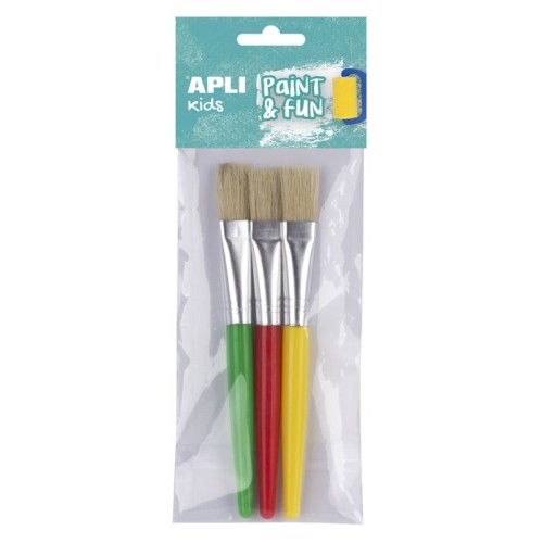 Apli pack de 3 de pinceles jumbo para niños - punta plana - cerdas sinteticas - ideal para desarrollo creativo y