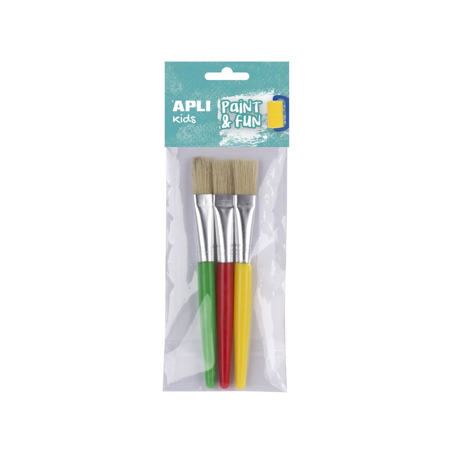 Apli pack de 3 de pinceles jumbo para niños - punta plana - cerdas sinteticas - ideal para desarrollo creativo y