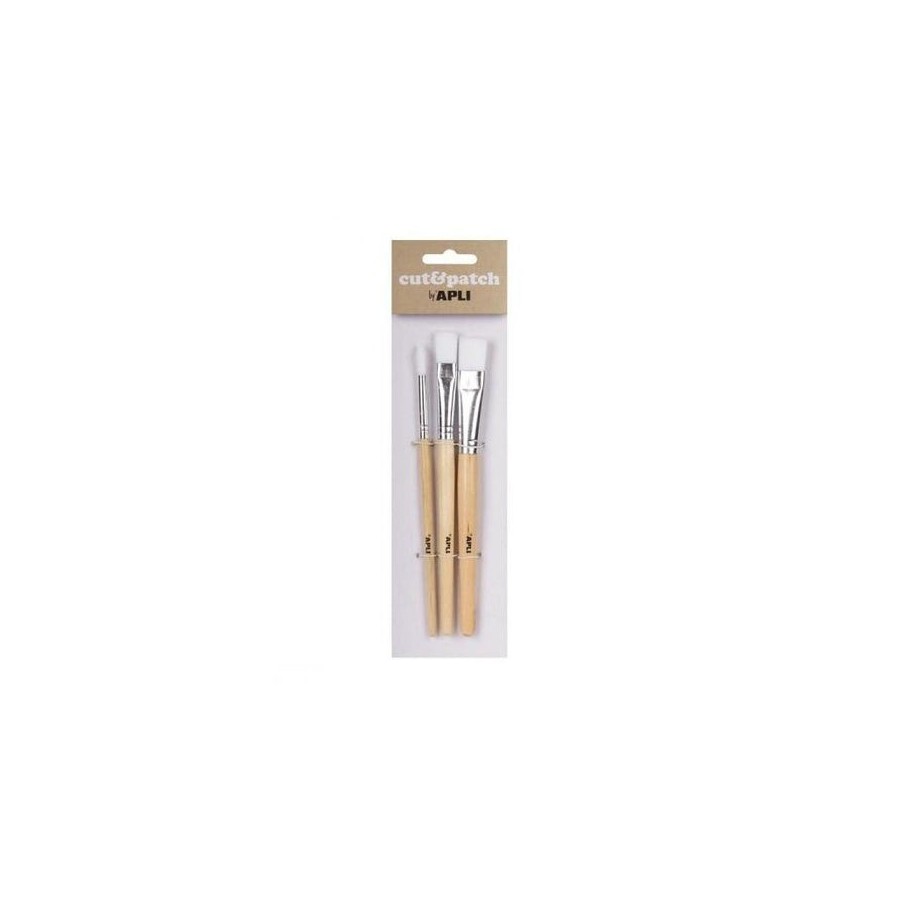 Apli pack de 3 de pinceles de madera para manualidades - cerdas de nylon - puntas redonda y plana - ideal para papeles