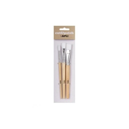 Apli pack de 3 de pinceles de madera para manualidades - cerdas de nylon - puntas redonda y plana - ideal para papeles
