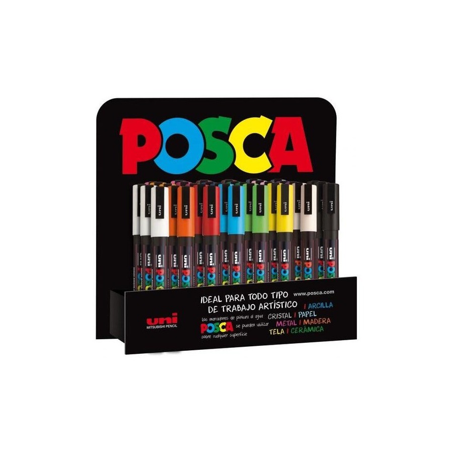 Posca pc3m expositor de 36 marcadores de pintura - punta conica de poliester 0.9-1.3mm - tinta base al agua -