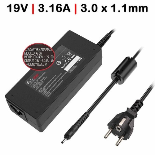 Cargador para portátil samsung 19v 3.16a 3.0x1.1 mm