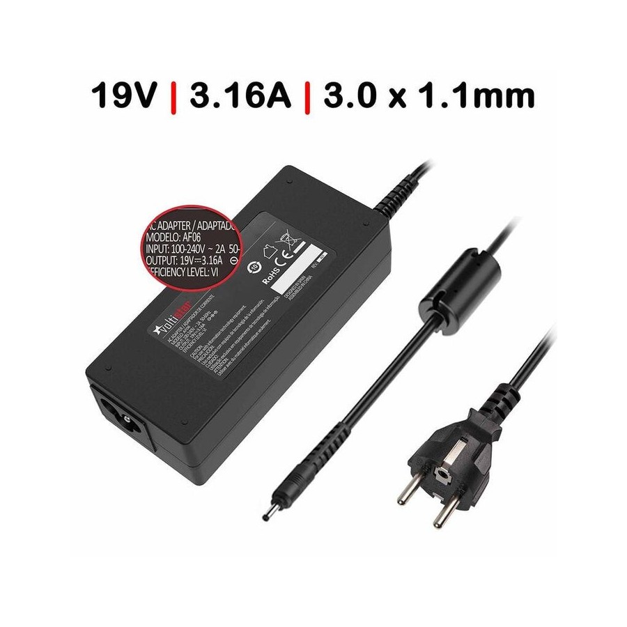 Cargador para portátil samsung 19v 3.16a 3.0x1.1 mm