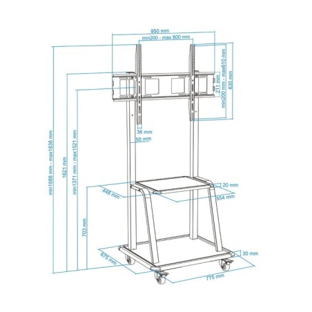Tooq soporte de pantalla de suelo con ruedas 37"-100" - bloqueo de ruedas - dos estantes - peso max 150kg - vesa